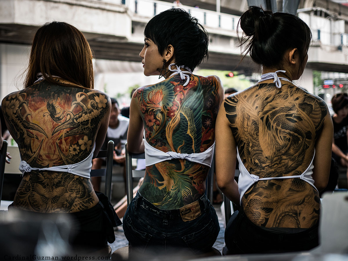 Asian tattoo threesome