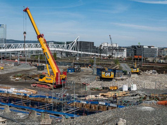 May 2016: Construction site. Nordenga bru (Nordenga bridge) in the background).