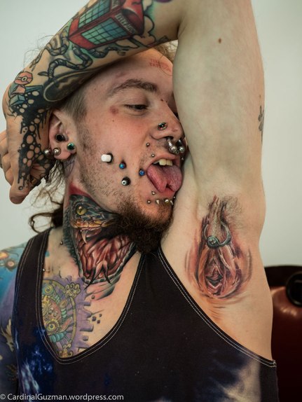 Mark Bester won the award "best crazy tattoo" with this armpit pussy.